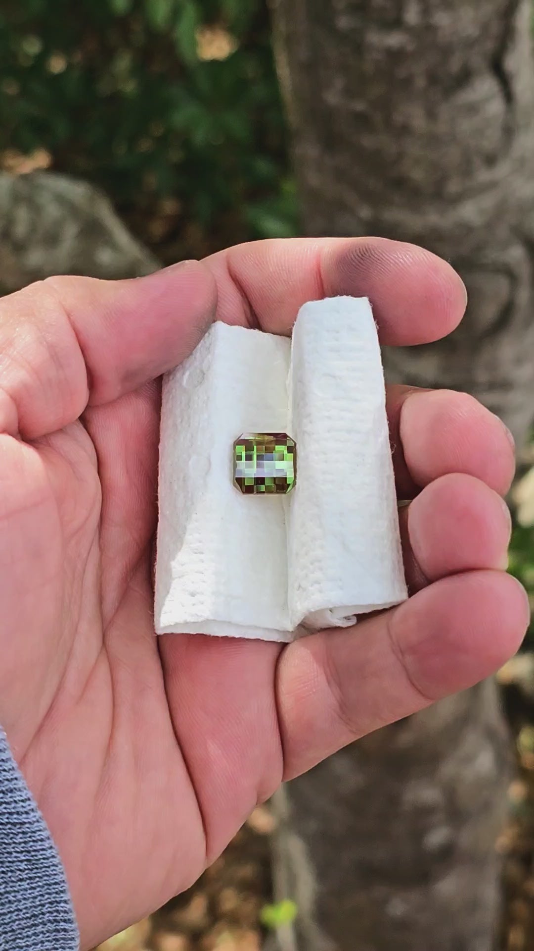 Green and Red Christmas Garnet, Pixel Square Cut, 8.97 Carats