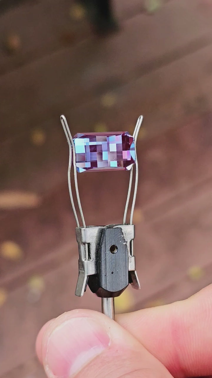 Bright Teal Colored Czochralski Alexandrite, Pixel Rectangle Cut, 10.8 Carats