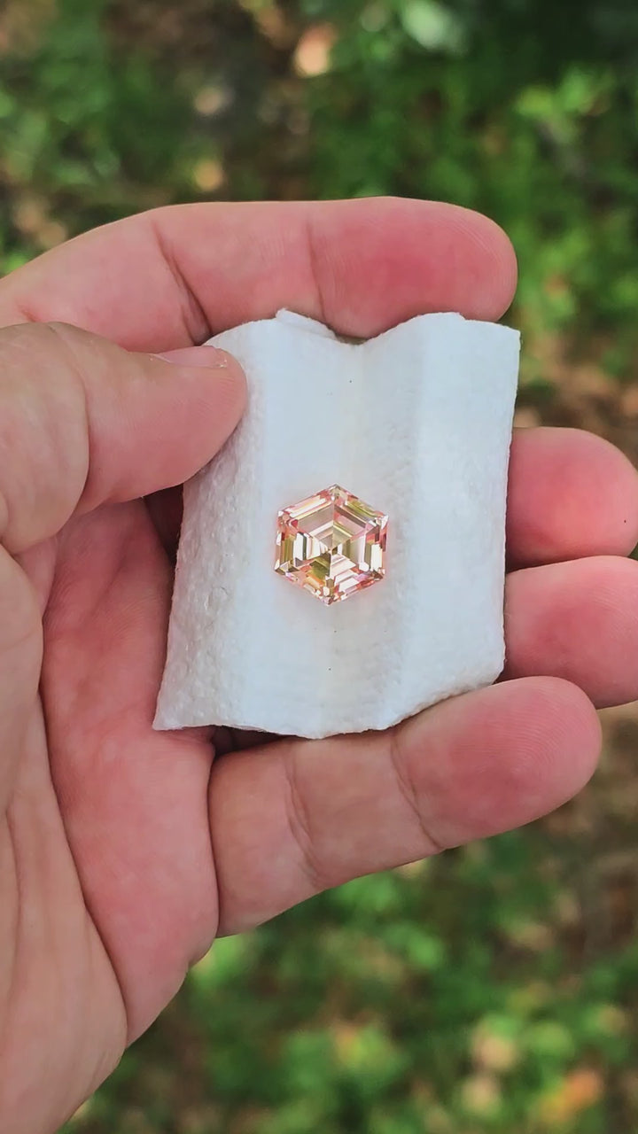 Peachy 🍑 "Morganite" Colored Lab Sapphire, Hexagon Step Cut, 11.55 Carats