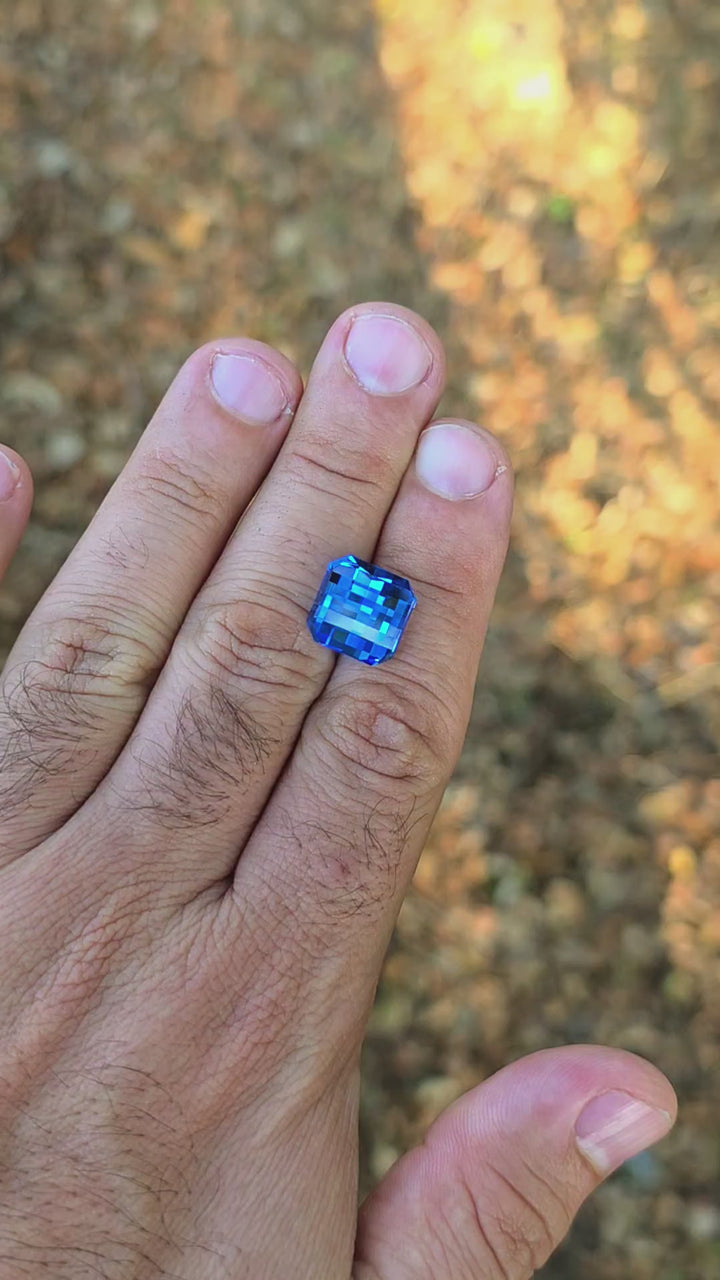 Vivid Blue Lab Spinel, Pixel Square Cut, 11.21 Carats