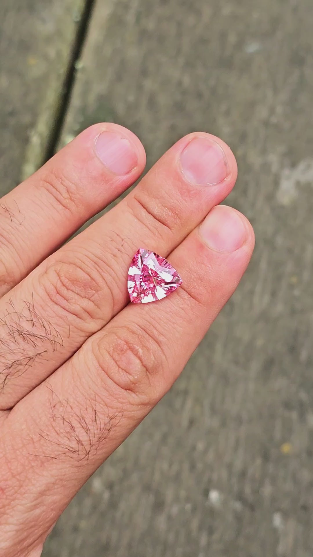 Pinkish Peach Padparadscha Lab Sapphire, Trillian Internal Reflections Cut, 8.08 Carats