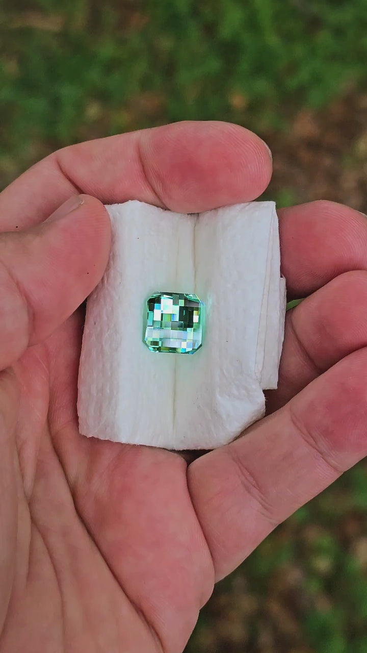 Pastel Mint Laser Garnet, Pixel Square Cut, 10.93 Carats