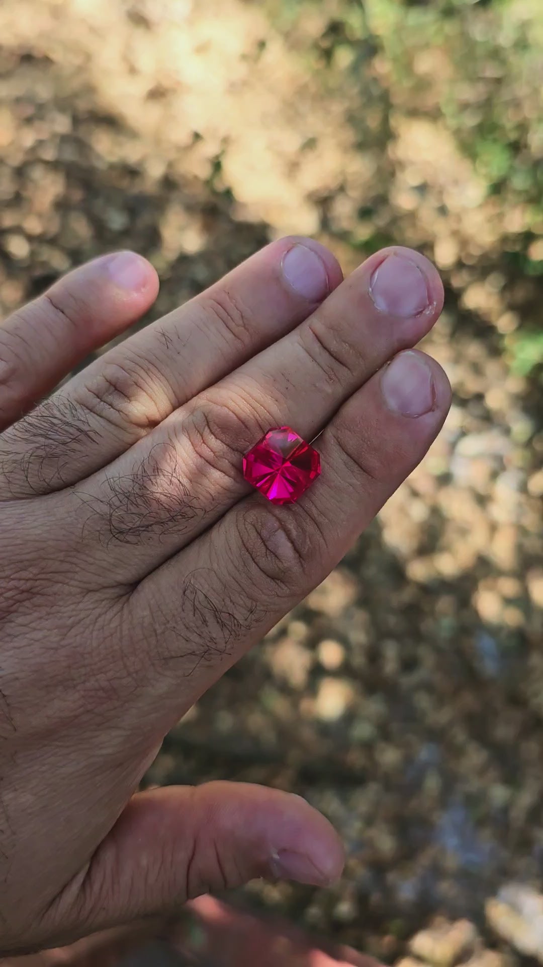 Fire Neon Red Lab Ruby, Tessellation Cut, 11.25 Carats