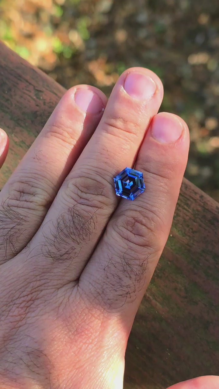 Blue Czochralski Lab Sapphire, Hexagon Step Cut, 5.85 Carats