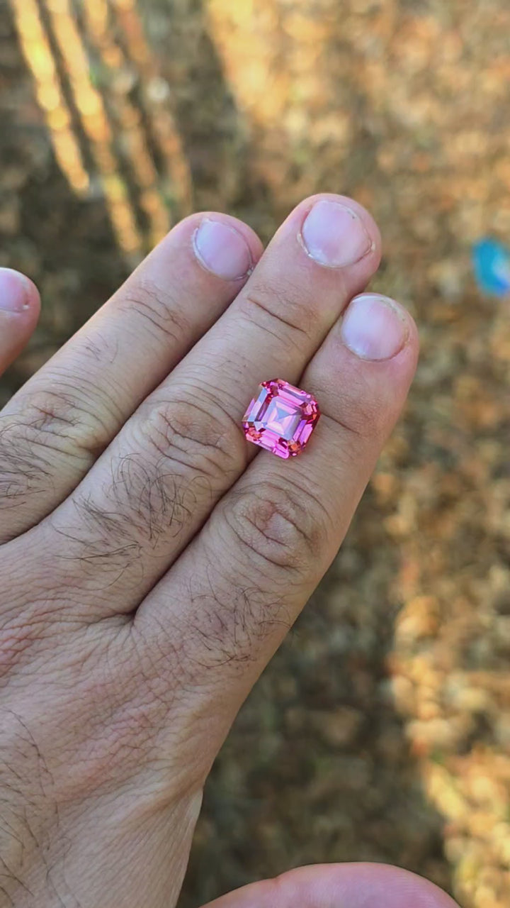 Czochralski Titanium Pink Sapphire, Asscher Cut, 12.07 Carats