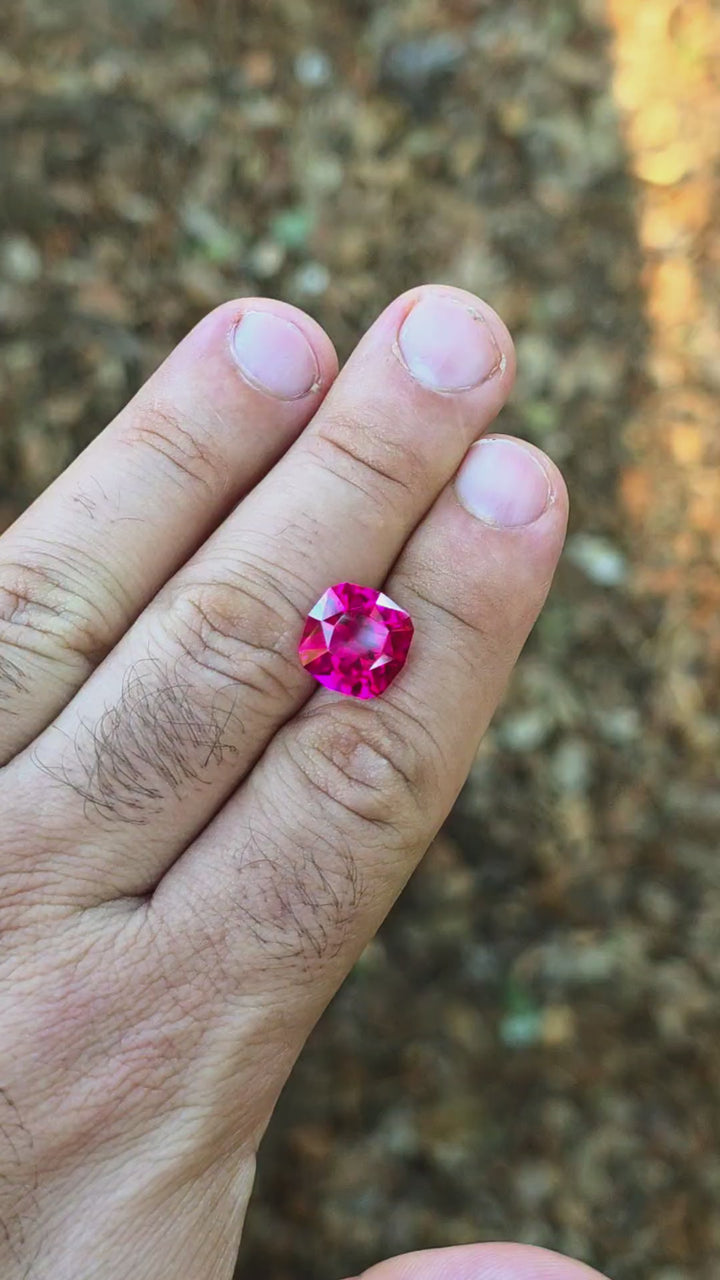 Fire Neon Pink Lab Sapphire, House Of Sylas Cushion Cut, 10.50 Carats