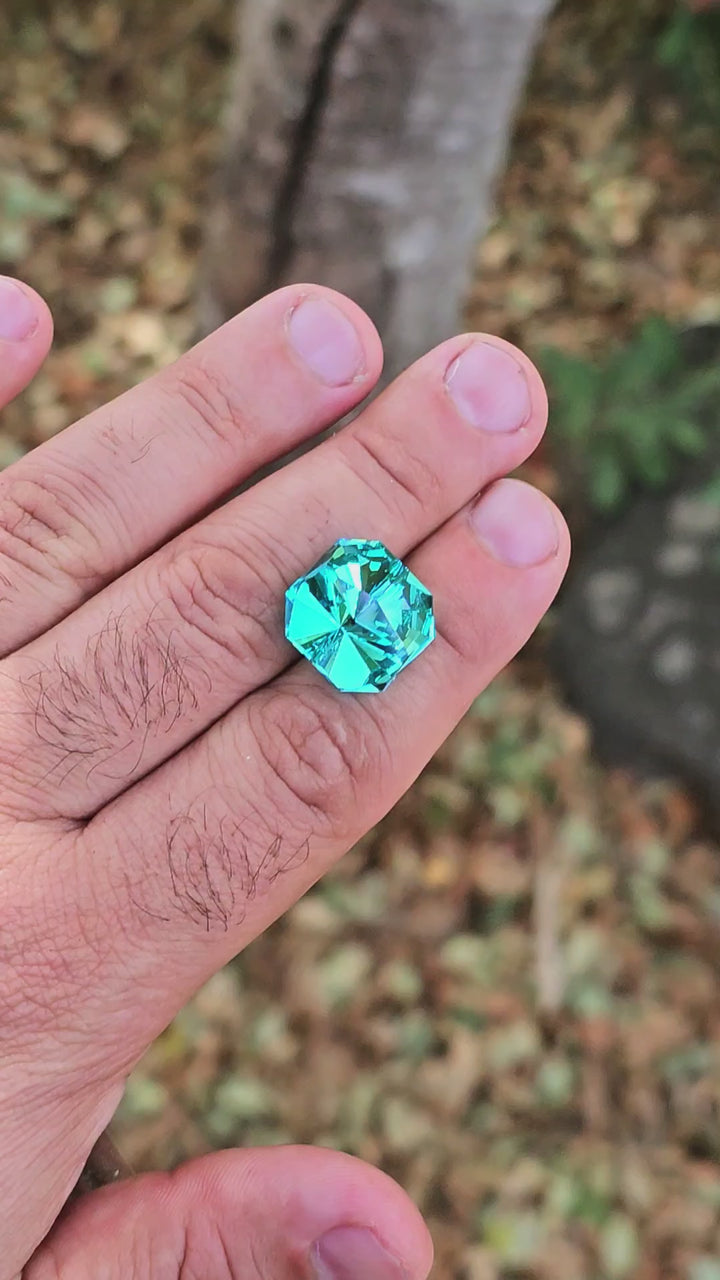 Teal "Paraiba" YAG, Tessellation Cut, 31.45 Carats