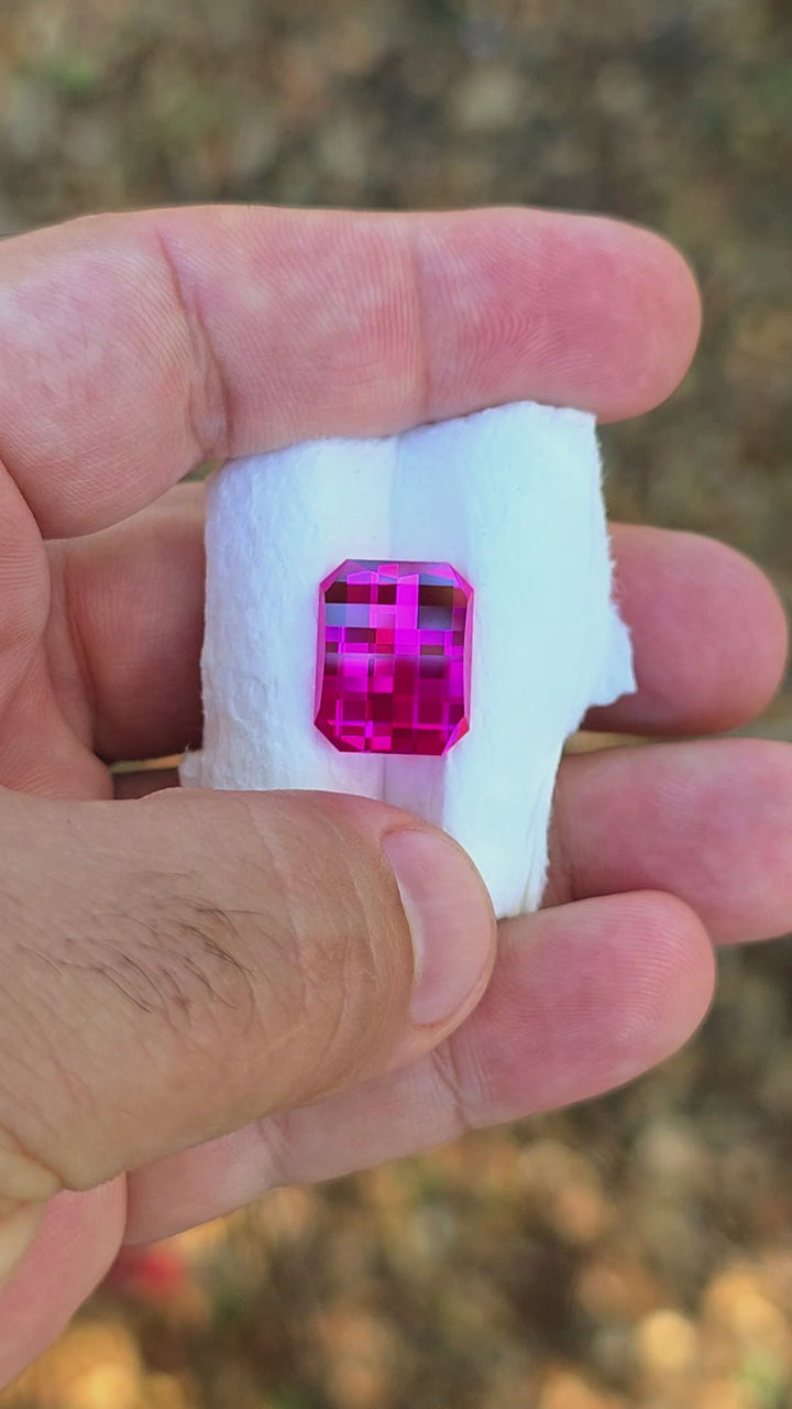 Neon Pink Lab Sapphire, Pixel Rectangle Cut, 15.44 Carats