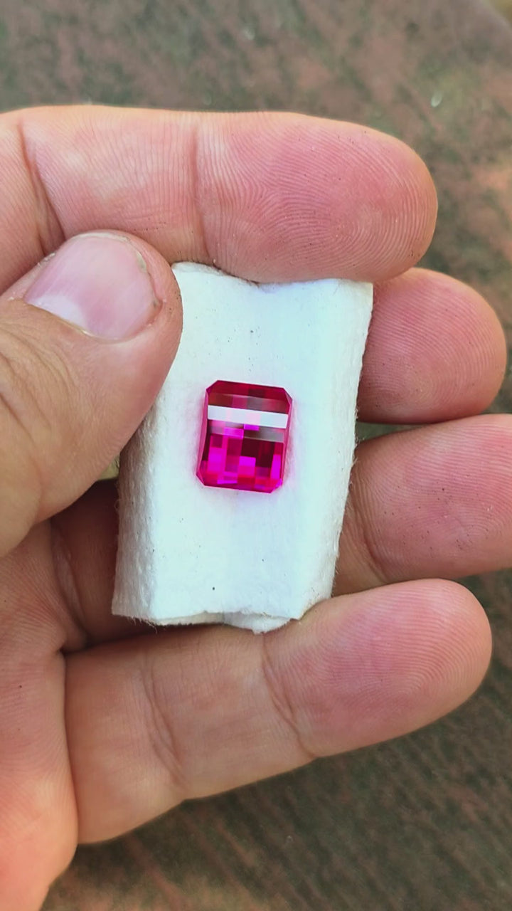 Fire Neon Pink Lab Sapphire, Pixel Rectangle Cut, 6.67 Carats