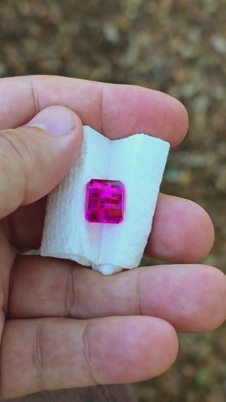 Neon Pink Lab Sapphire, Pixel Rectangle Cut, 9.26 Carats