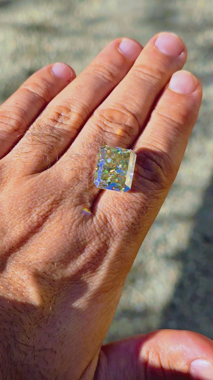 Gray Green Moissanite, Crushed Ice Rectangle Cut, 18.35 Carats