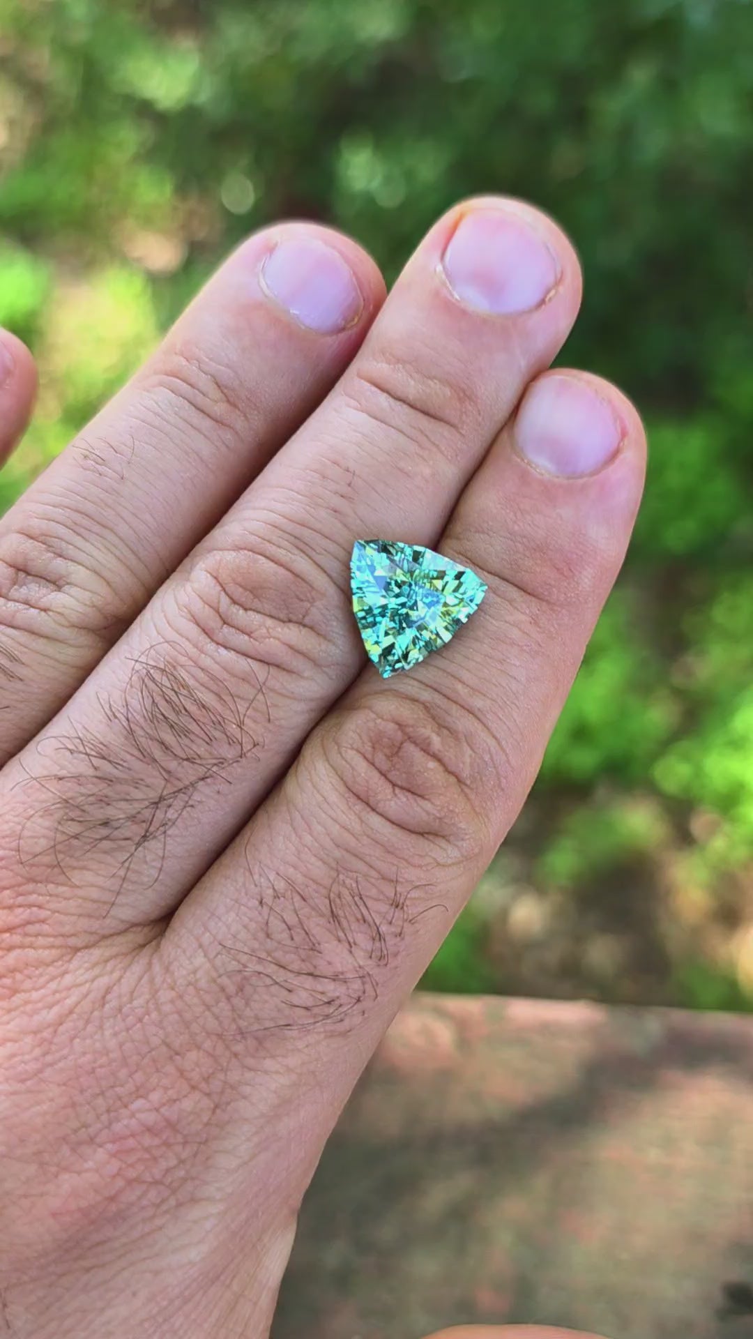 Green Czochralski Lab Sapphire, Trillian Step Cut, 8.73 Carats