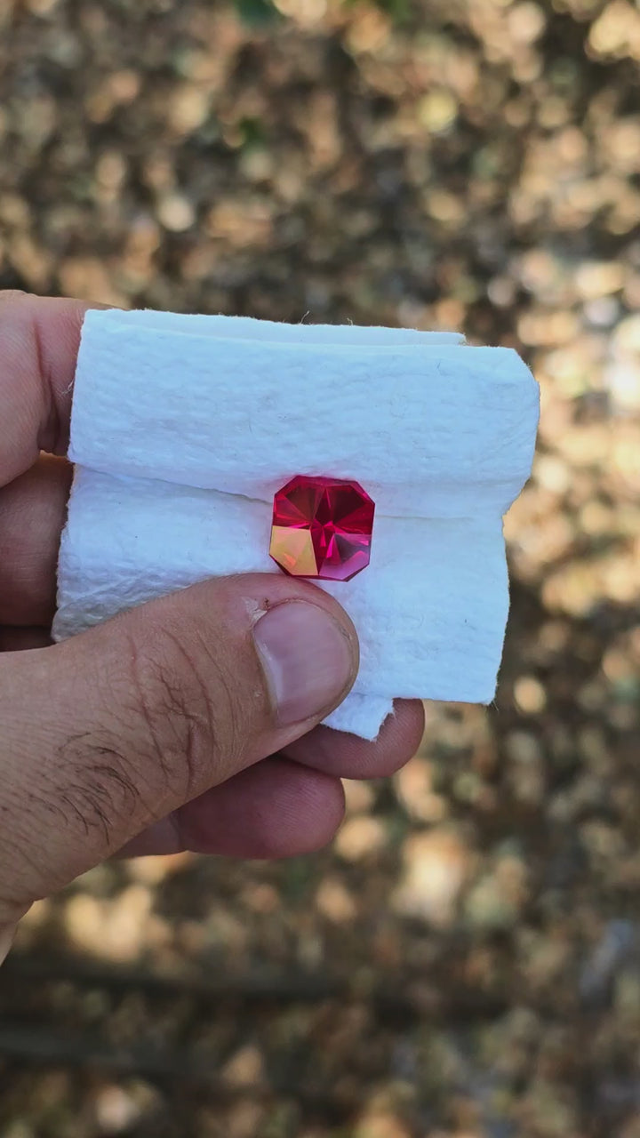 Fire Neon Red Lab Ruby, Tessellation Cut, 11.25 Carats