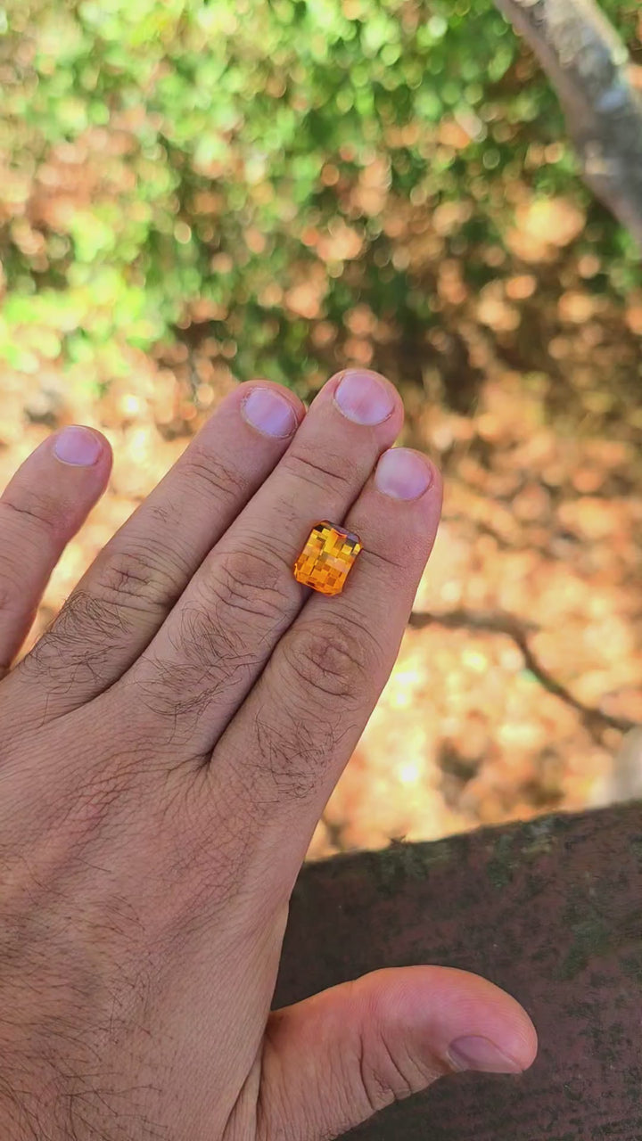 Pumpkin Orange Lab Sapphire, Pixel Rectangle Cut, 8.78 Carats