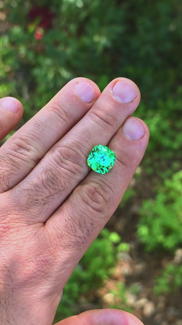 Vivid Green Vanadium YAG, House Of Sylas Cushion Cut, 12.76 Carats