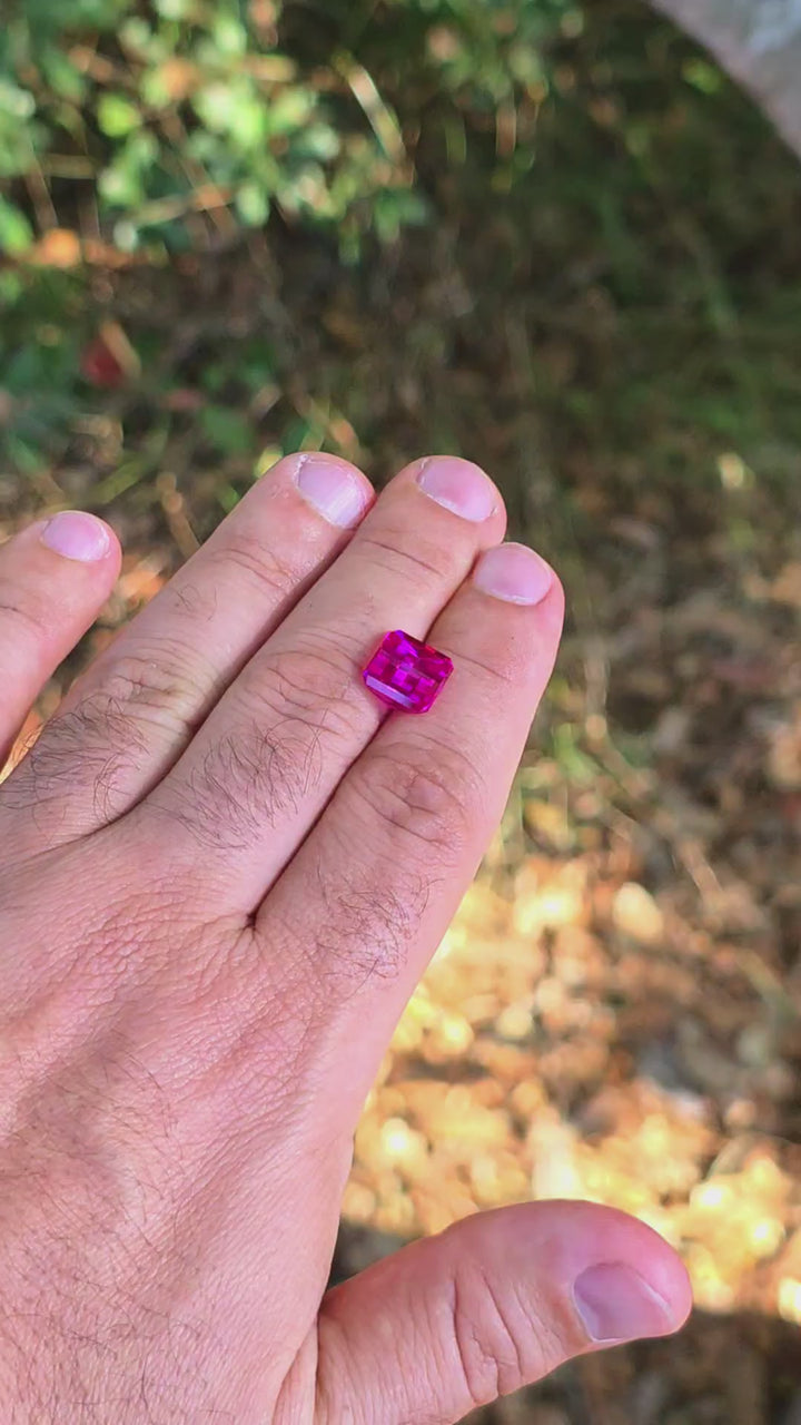 Neon Pink Lab Sapphire, Pixel Square Cut, 6.59 Carats