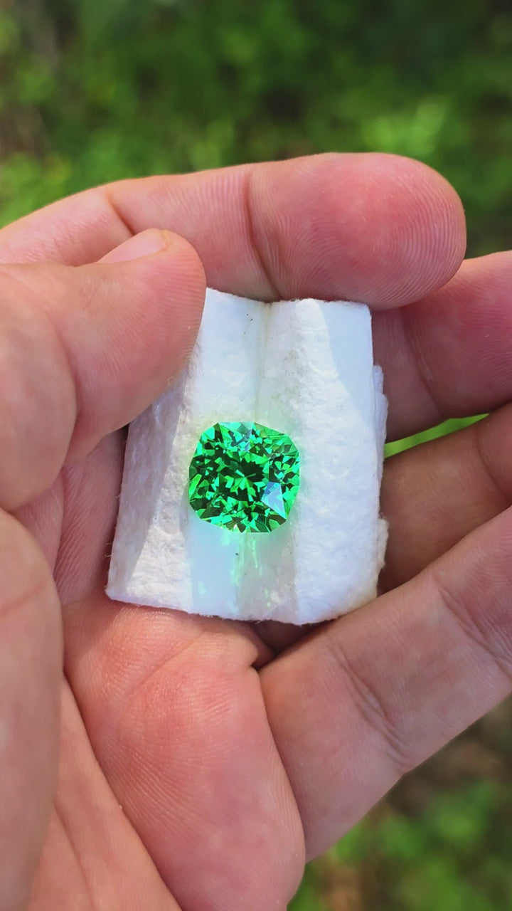 Vivid Green Vanadium YAG, House Of Sylas Cushion Cut, 12.76 Carats