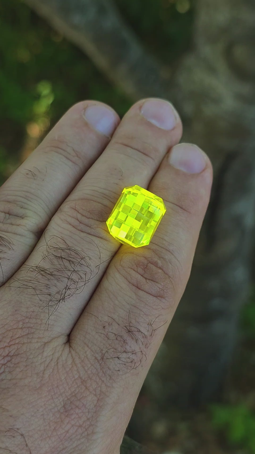 "Ultra" Glow In The Dark Lab Garnet, Pixel Rectangle Cut, 31.08 Carats