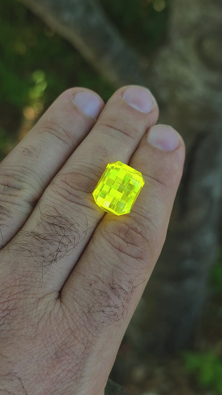 "Ultra" Glow In The Dark Lab Garnet, Pixel Rectangle Cut, 31.08 Carats