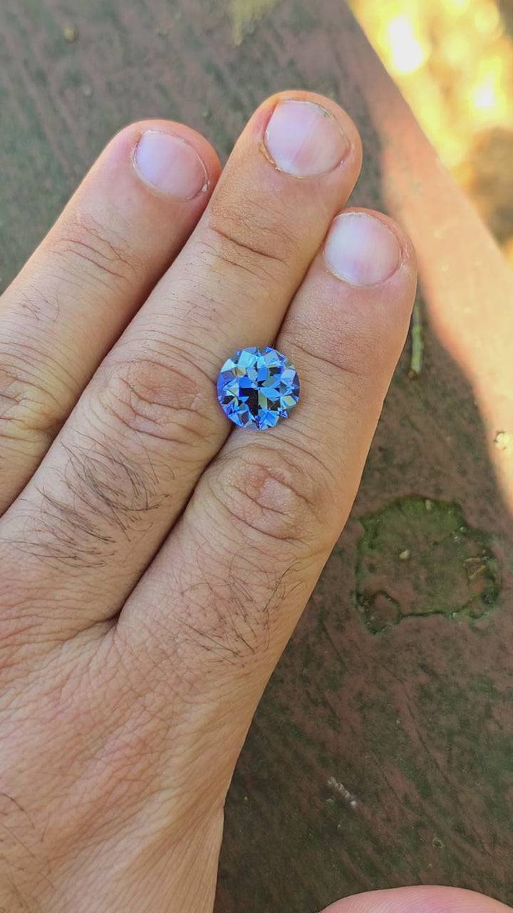 Blue Czochralski Lab Sapphire, Traditional Round Brilliant Cut, 8.79 Carats