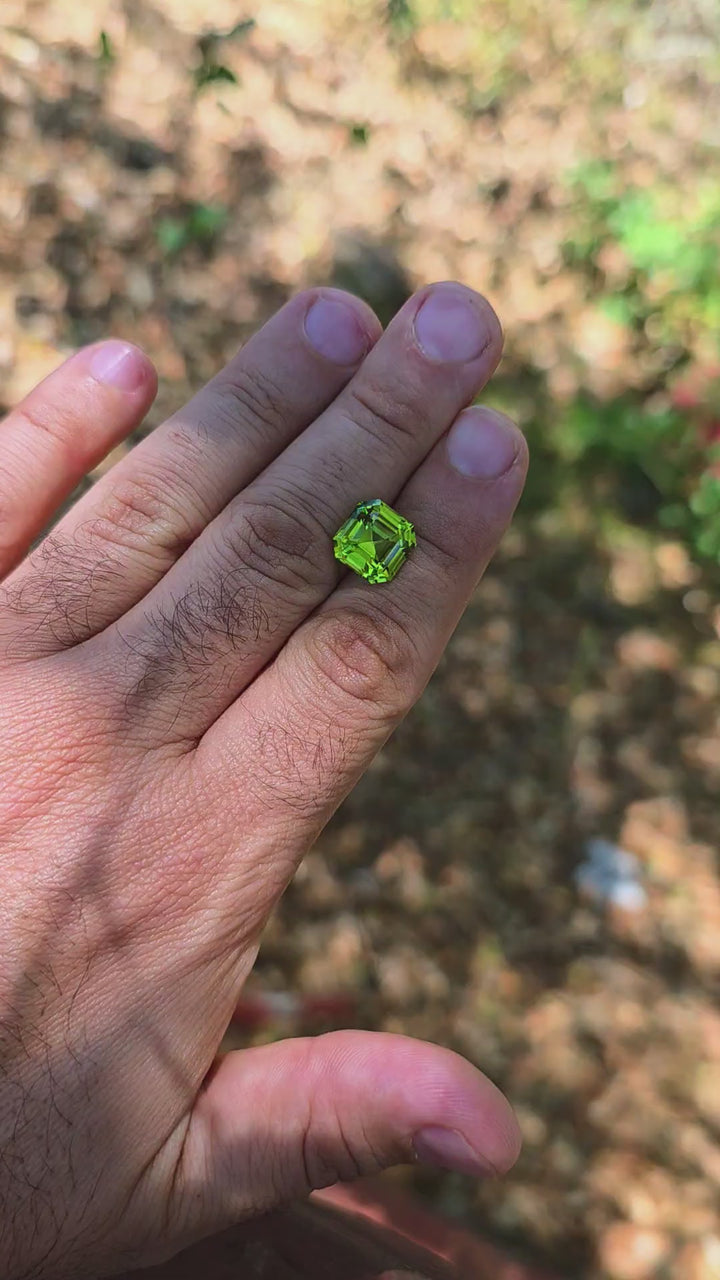 Peridot Green Colored Lab Sapphire, Asscher Cut, 7.72 Carats