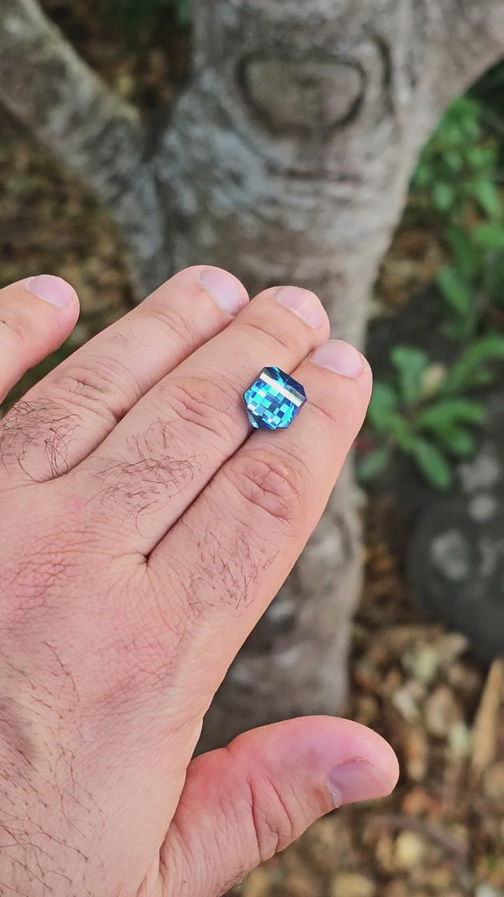 Cerulean Blue Lab Sapphire, Pixel Rectangle Cut, 10.48 Carats