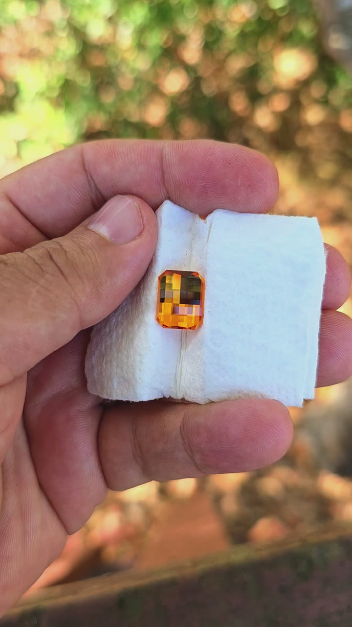 Pumpkin Orange Lab Sapphire, Pixel Rectangle Cut, 8.78 Carats