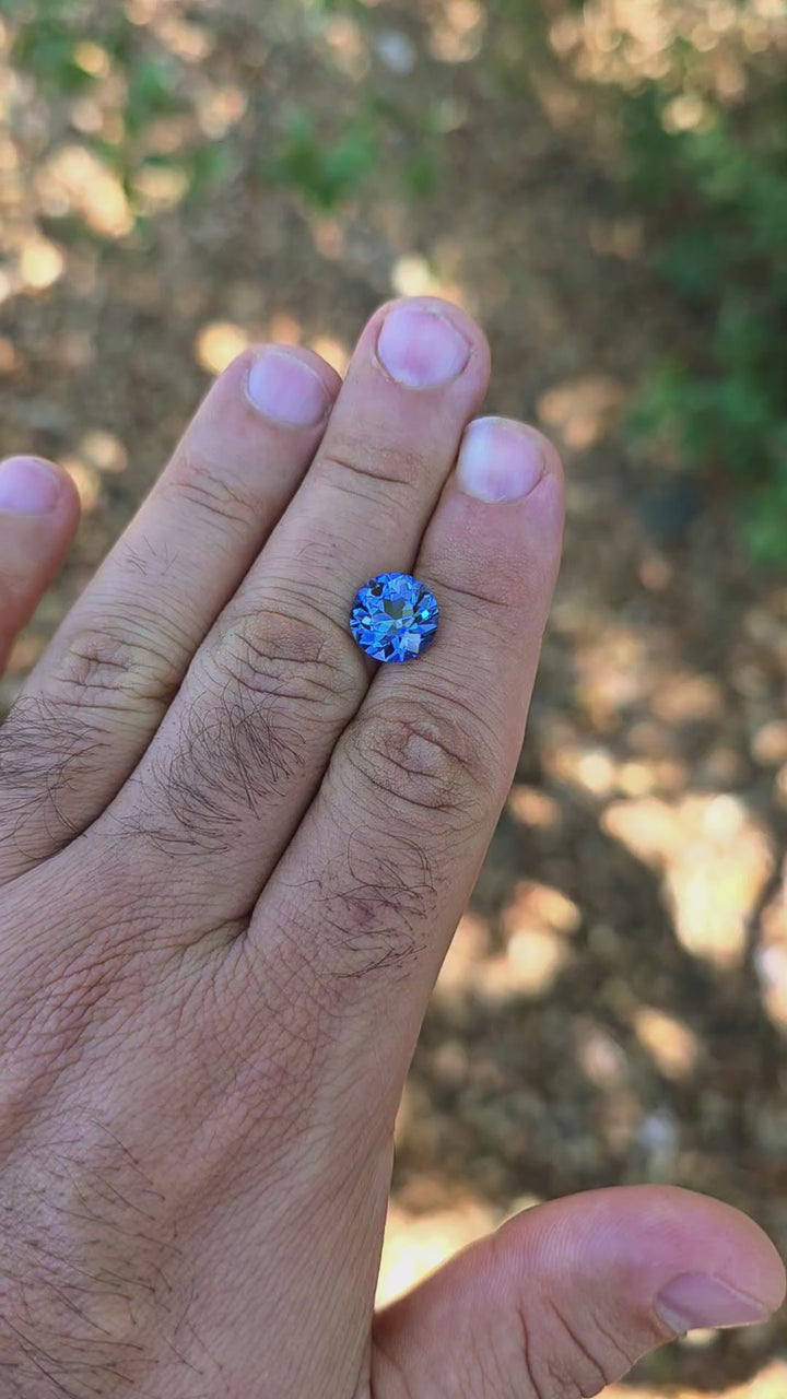 Blue Czochralski Lab Sapphire, Traditional Round Brilliant Cut, 6.26 Carats