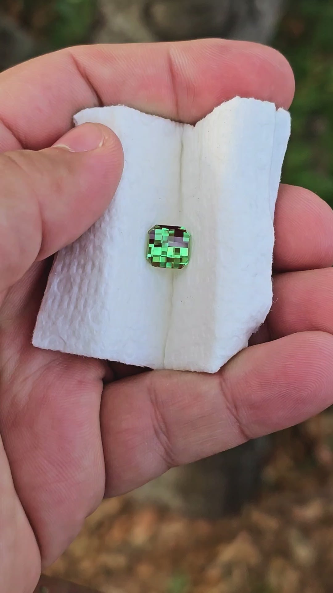 Green and Red Christmas Garnet, Pixel Square Cut, 4.33 Carats