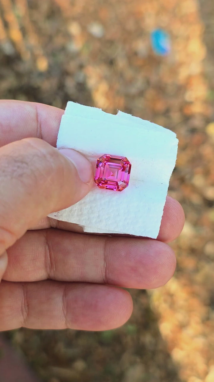 Czochralski Titanium Pink Sapphire, Asscher Cut, 12.07 Carats