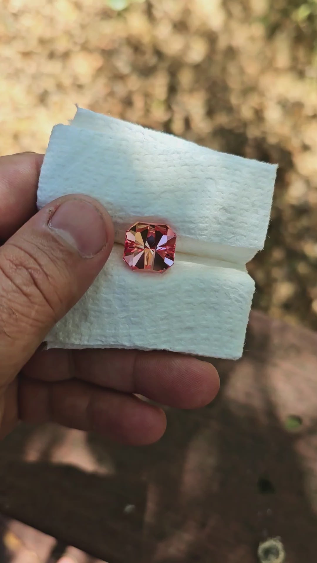 Light Orange Padparadscha Lab Sapphire, Tessellation Cut, 16 Carats