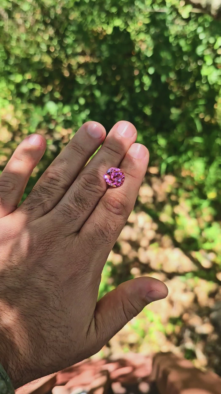 Czochralski Titanium Pink Sapphire, Antique Cushion Cut, 8.91 Carats