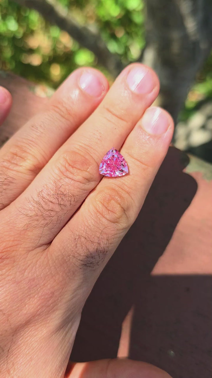 Pinkish Peach Padparadscha Lab Sapphire, Trillian Internal Reflections Cut, 5.98 Carats