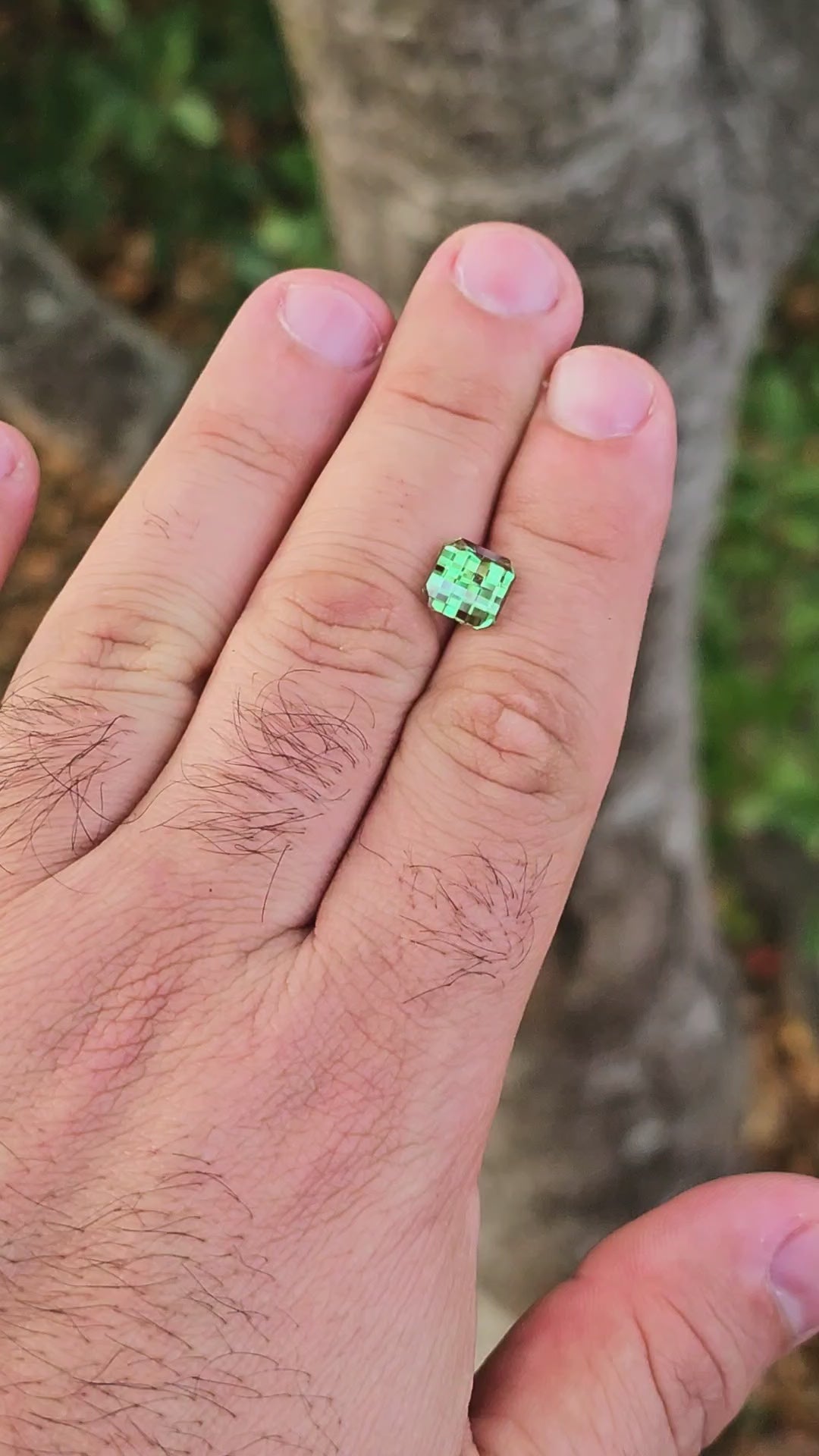 Green and Red Christmas Garnet, Pixel Square Cut, 4.33 Carats