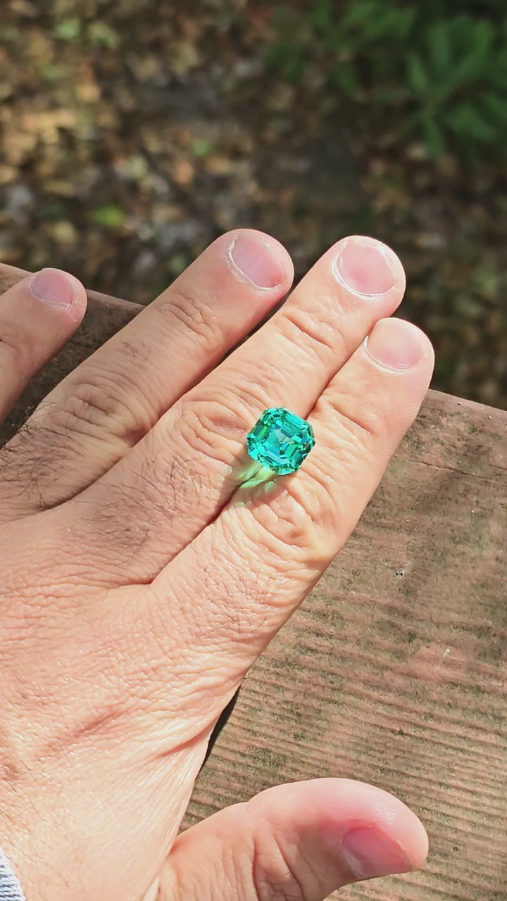 Teal "Paraiba" YAG, Asscher Cut, 12.67 Carats