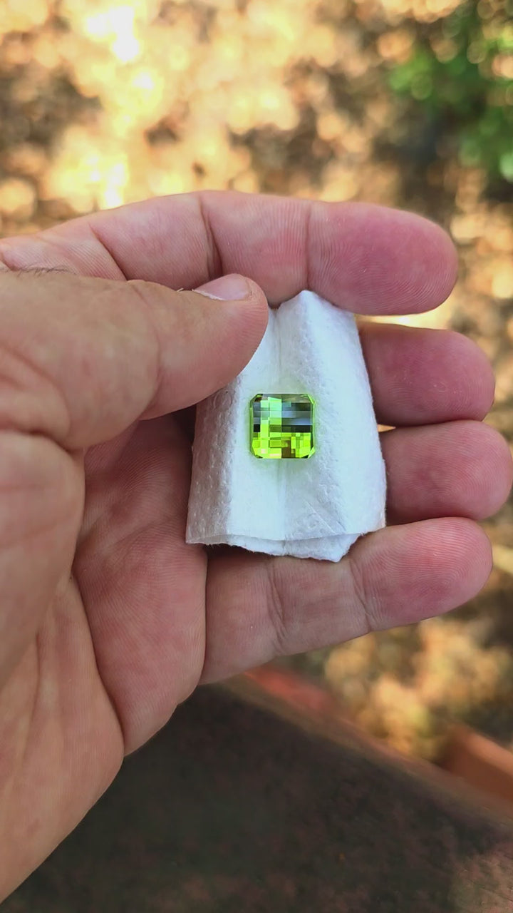 Peridot Green Colored Lab Sapphire, Pixel Square Cut, 8.17 Carats