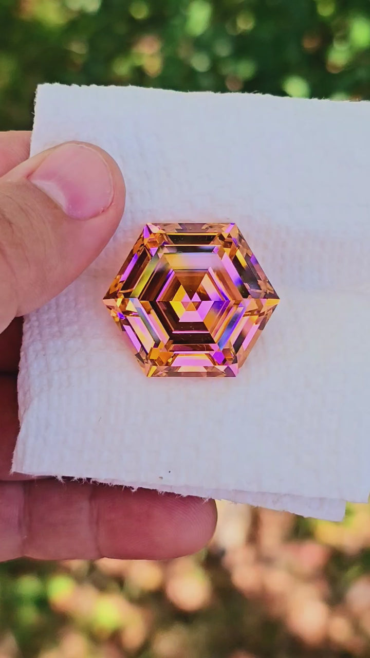 Padparadscha Erbium YAG, Hexagon Step Cut, 133.9 Carats