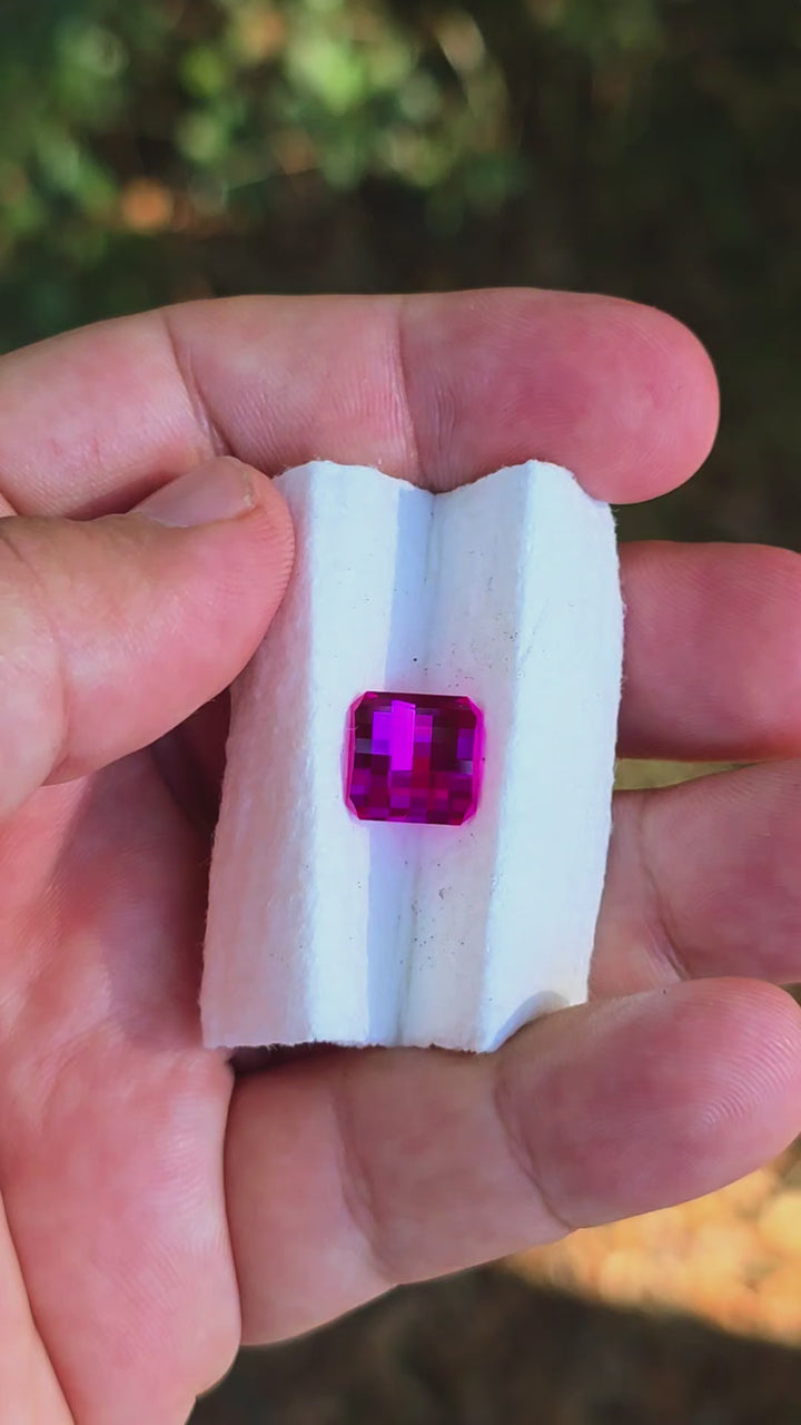 Neon Pink Lab Sapphire, Pixel Square Cut, 6.59 Carats