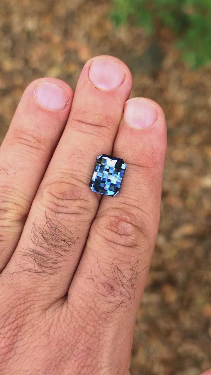 Blue Czochralski Lab Sapphire, Pixel Rectangle Cut, 8.30 Carats