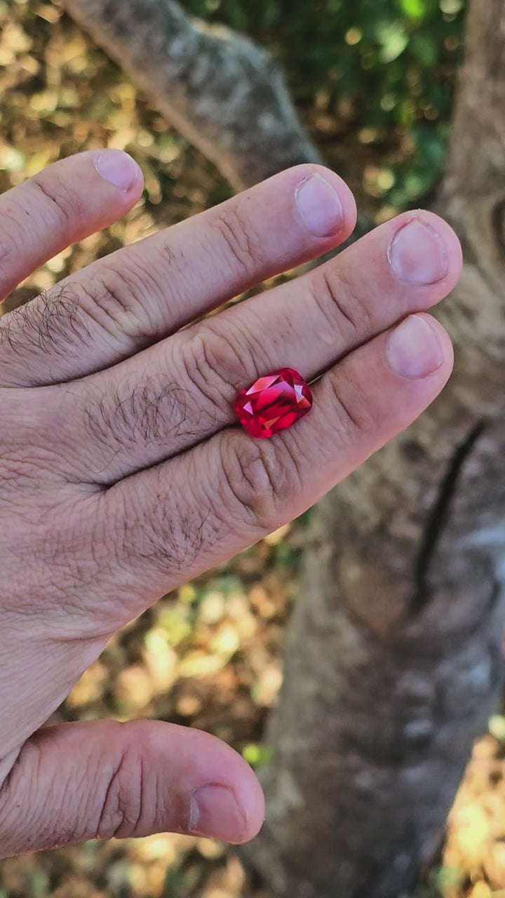 Pigeon Blood Red Lab Ruby, Antique Long Cushion Cut, 9.65 Carats