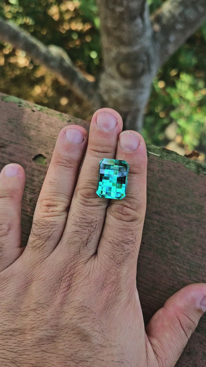 Teal "Paraiba" YAG, Pixel Rectangle Cut, 52.34 Carats