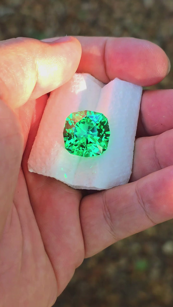 Vivid Green Vanadium YAG, House Of Sylas Cushion Cut, 28.10 Carats