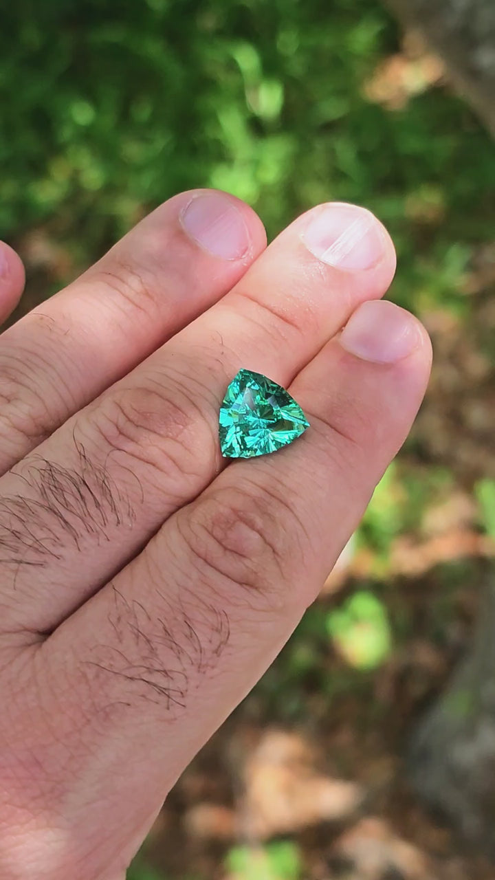 Bright Cobalt Teal Lab Sapphire, Trillian Internal Reflections Cut, 7.75 Carats