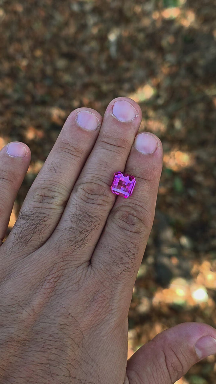Pink Lab Sapphire, Pixel Square Cut, 8.02 Carats