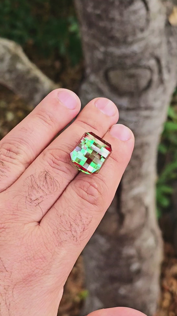 Green and Red Christmas Garnet, Pixel Rectangle Cut, 44.44 Carats