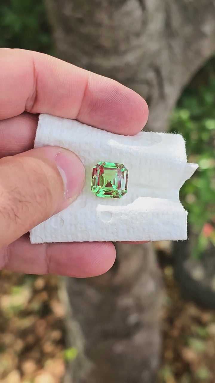 Green and Red Christmas Garnet, Asscher Cut, 13.92 Carats