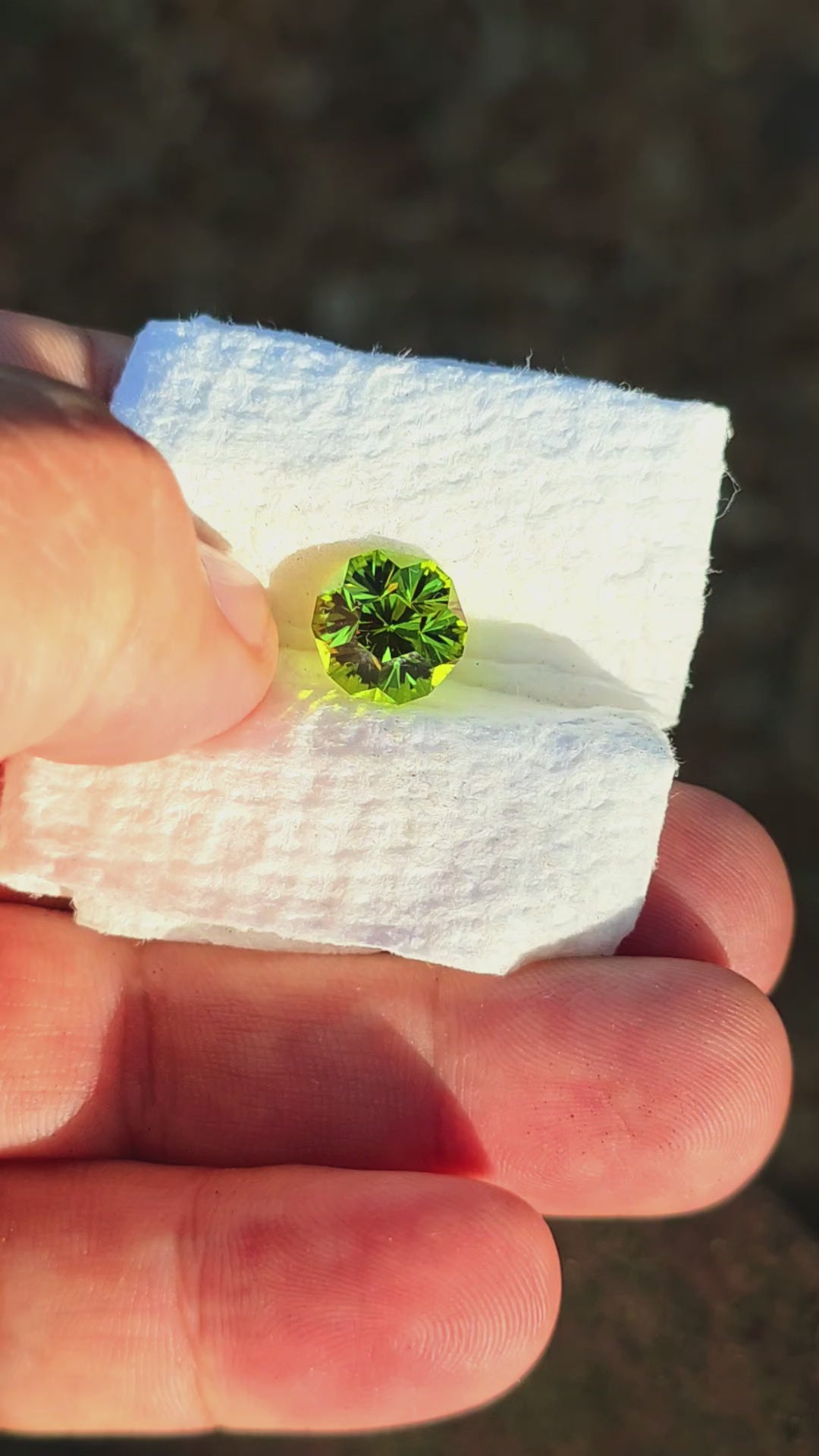 Peridot Green Colored Lab Sapphire, Gnome's Geode Cut, 5.63 Carats