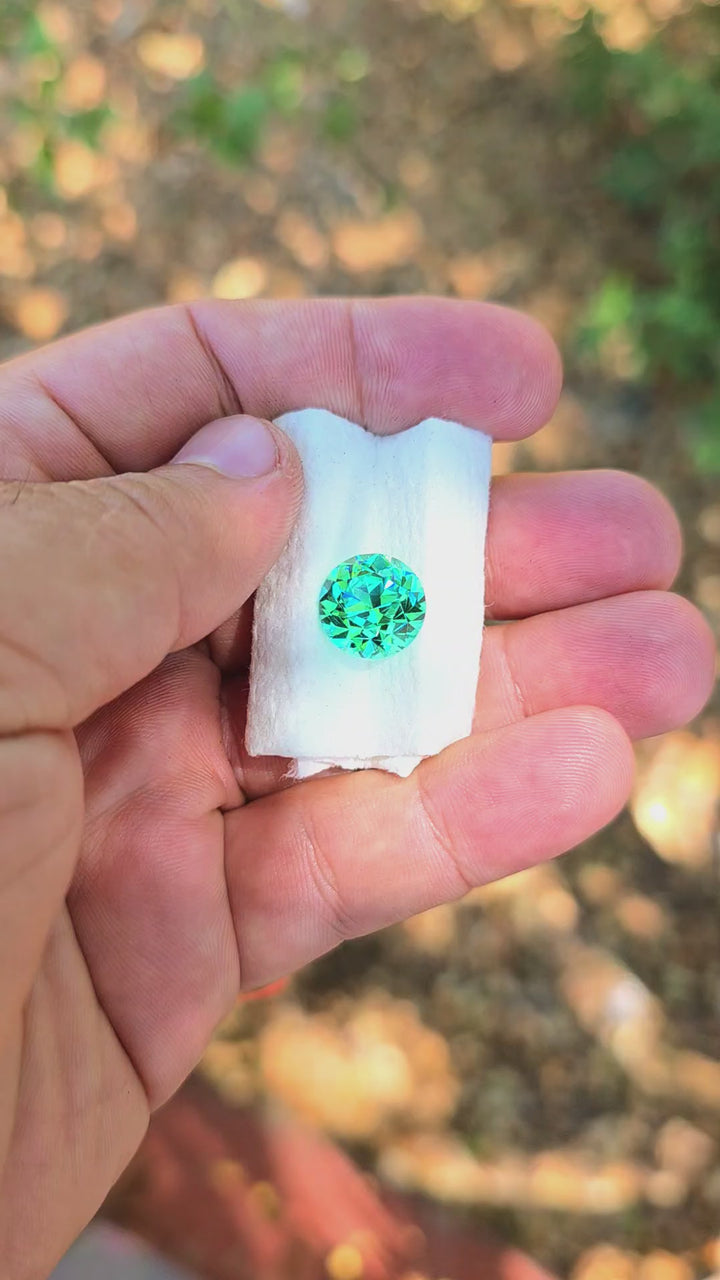 Repurposed Teal "Paraiba" YAG, Traditional Round Brilliant Cut, 11.17 Carats