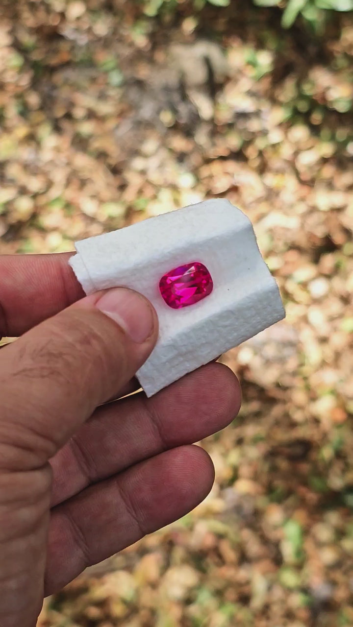 Fire Neon Pink Lab Sapphire, Antique Long Cushion Cut, 6.95 Carats