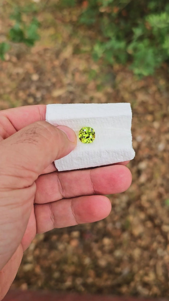 Peridot Green Colored Lab Sapphire, Antique Cushion Cut, 4.94 Carats